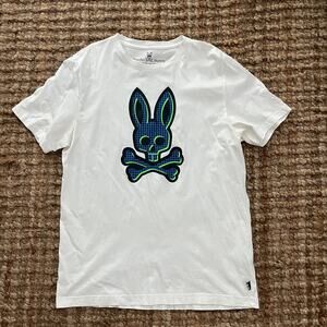 Psycho Bunny Graphic Skull Bunny T-Shirt White Size L(6) 100% Pima Cotton EUC